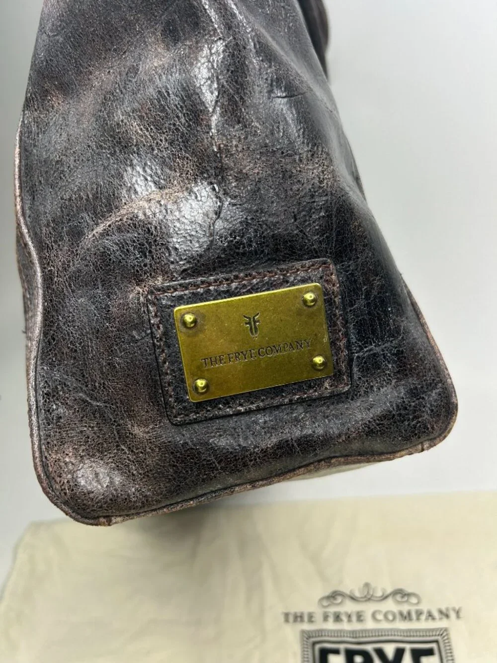 NWOT Frye DEBORAH Chocolate Brown Leather Studded Shoulder Satchel Tote Handbag